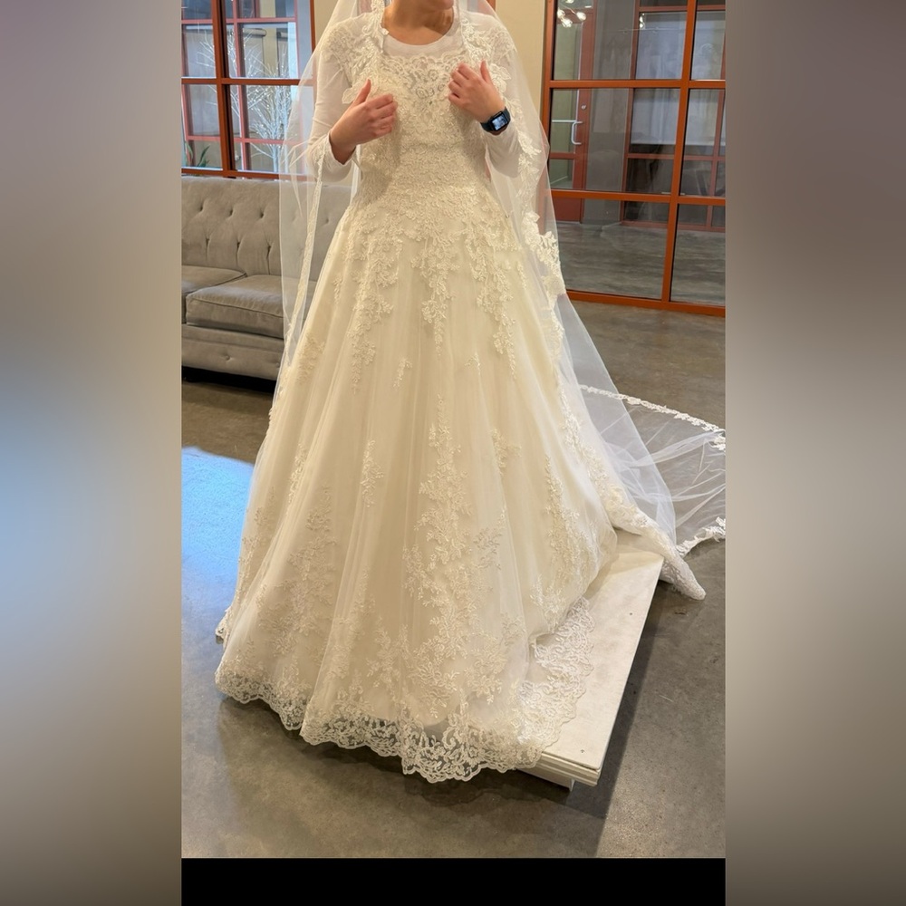 Cream Lace A-Line Bridal Gown